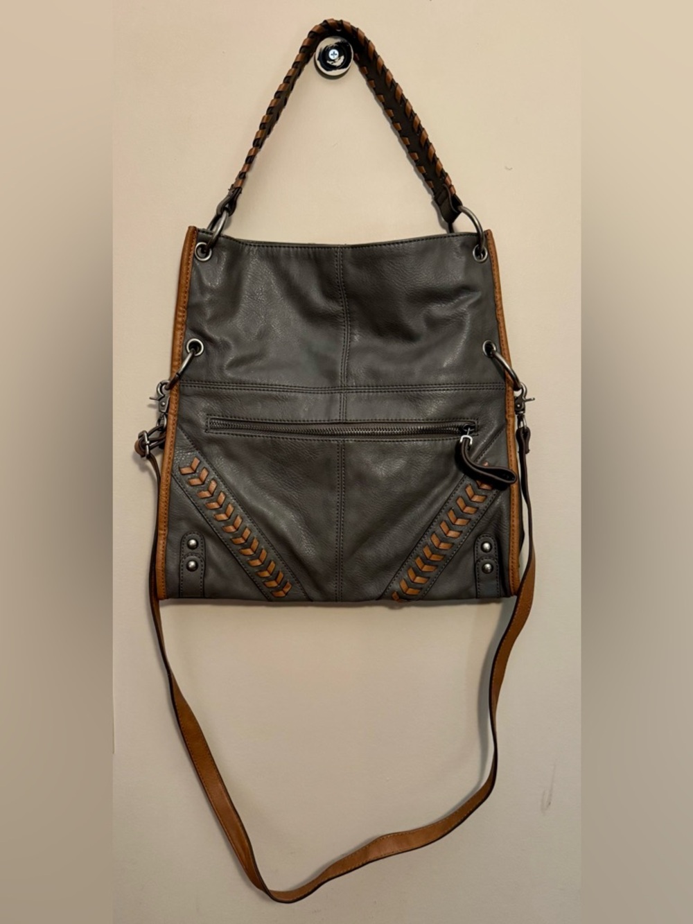 Jessica Simpson Gray Crossbody Hobo with Tan Trim